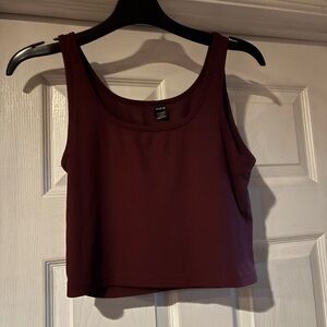 SHEIN Ribbed Scoop Neck Crop Tank in Burgundy